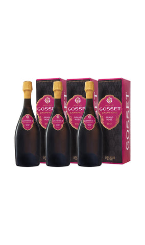 GOSSET GRAND ROSÉ BRUT | CAJA DE CARTÓN CON 3 ESTUCHES INDIVIDUALES CON 1 BOTELLA 1,5L